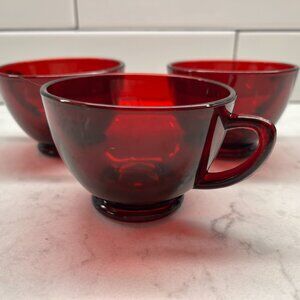 (3) Vintage Anchor Hocking Royal Ruby Red Punch Tea Cups